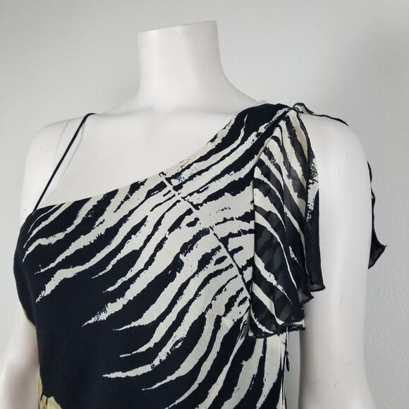 Alberto Makali Black Floral Asymmetrical One Shoulder Maxi Rayon Dress Size 8 - Picture 5 of 16
